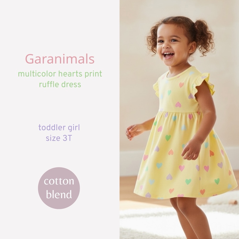 Garanimals Yellow Dress w/ Multicolor Heart Pattern, toddler girl size 3T